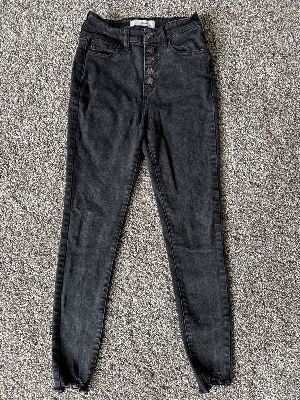 KanCan High-Rise Button-Fly Washed Black Skinny Jeans